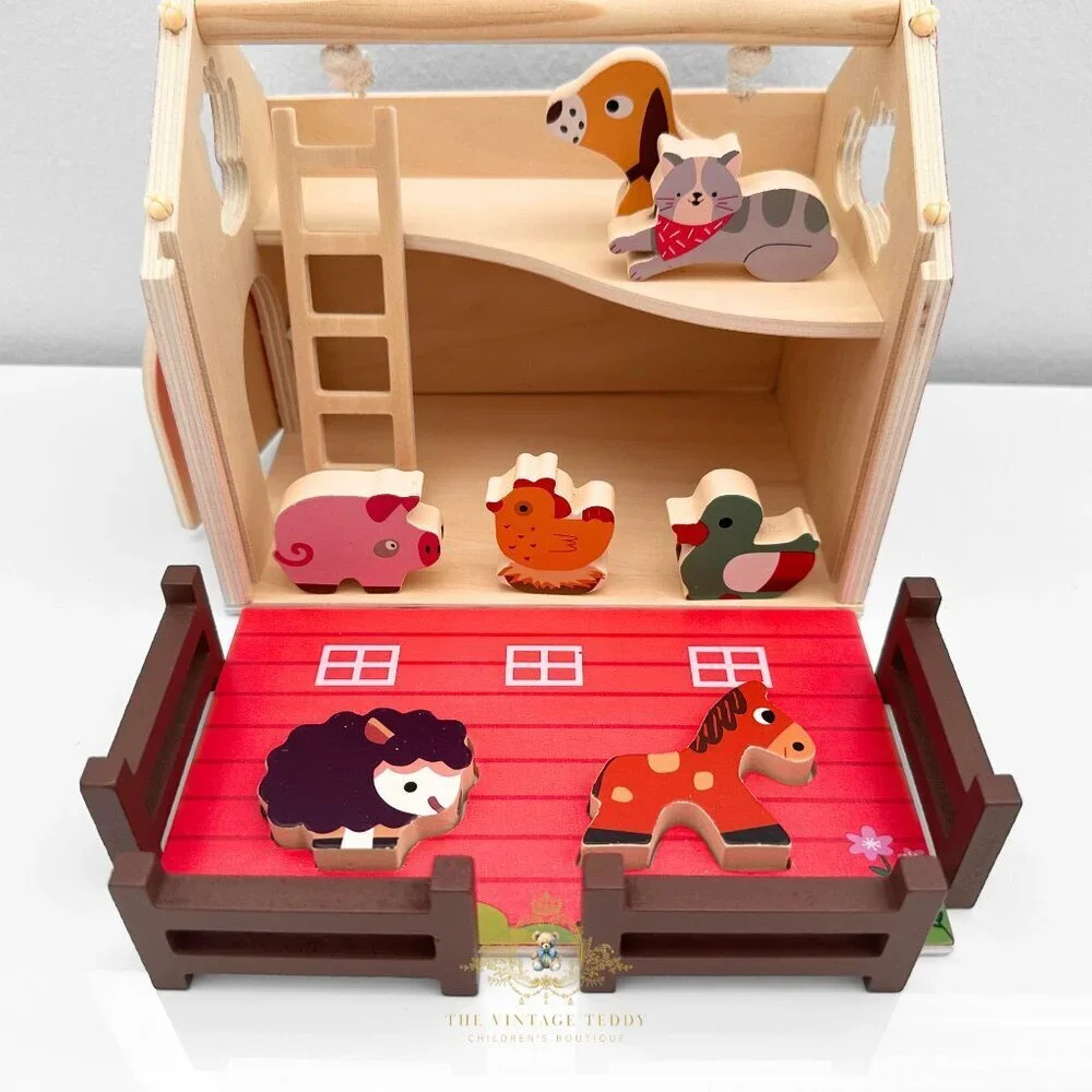 NWT Cute Wooden Farmer & Barn Animals Play Set Children’s Early Learning Toys